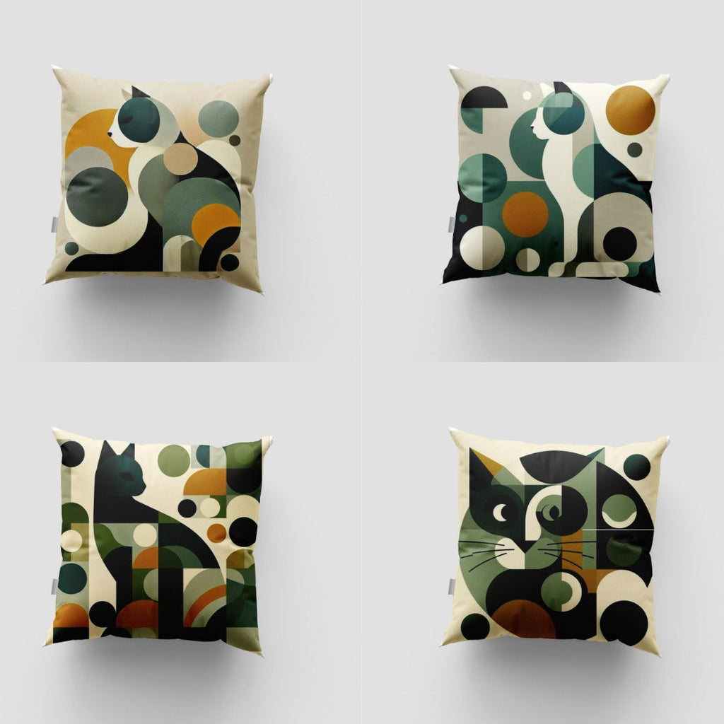 Abstract Geometric Cat Pattern Cushion Cover Pack of 4