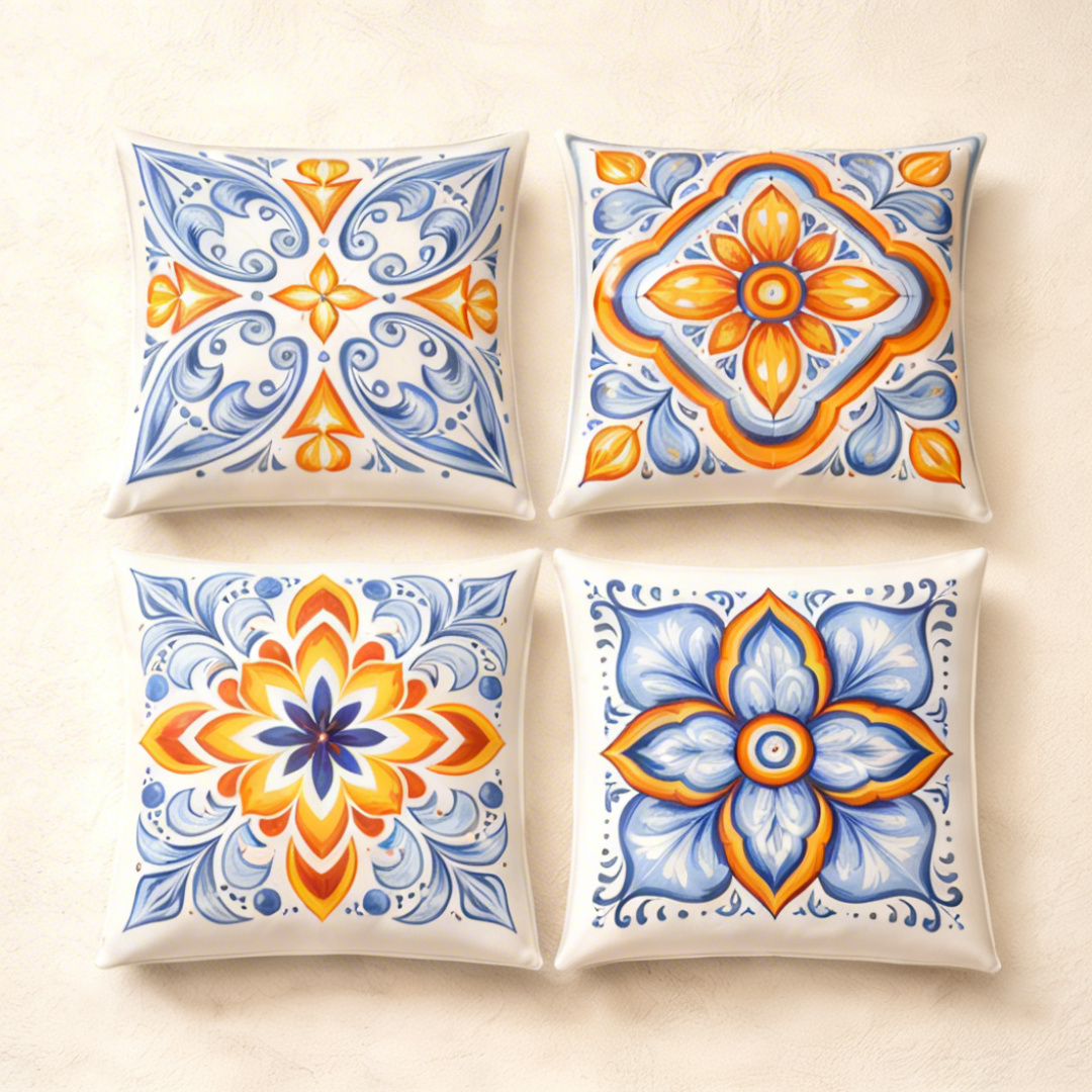 Spanish Tile Inspired Floral Cushion Cover pack of 4