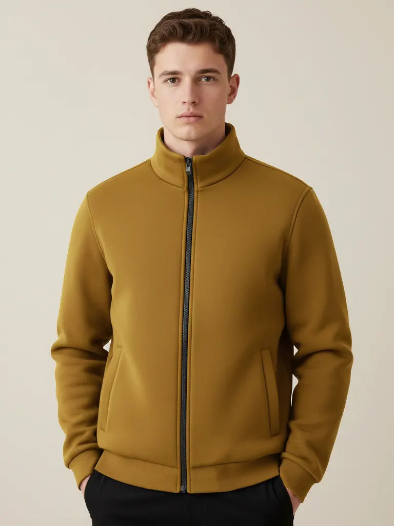 Stylish Puffer Zipper Mockneck Jacket For Men-Golden Brown-BRPH19