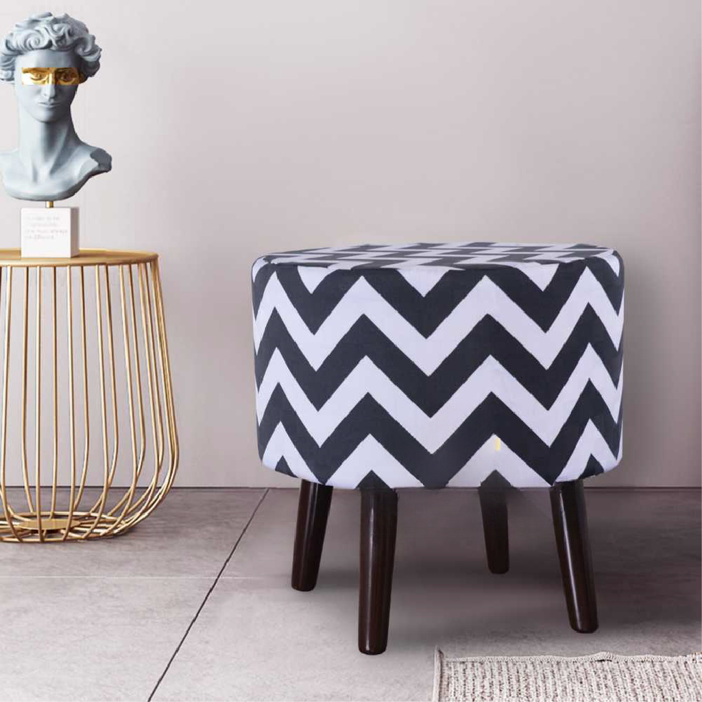 Zig Zag Round Cone Leg Ottoman