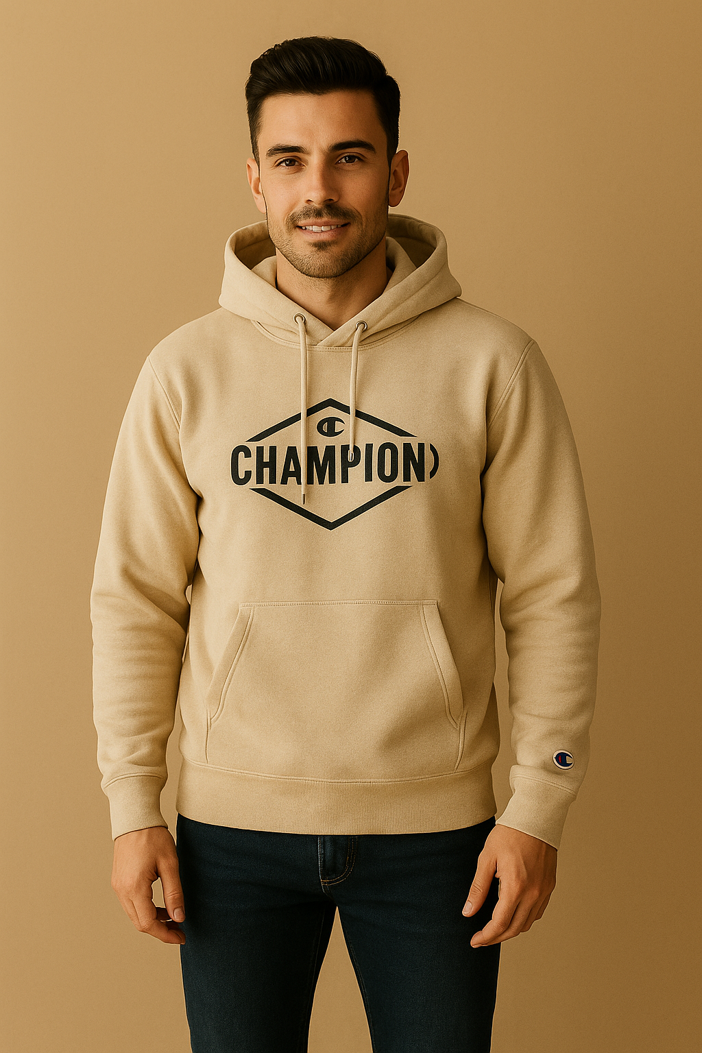 Champion Men’s Beige Fleece Hoodie – Premium Comfort Streetwear Pullover