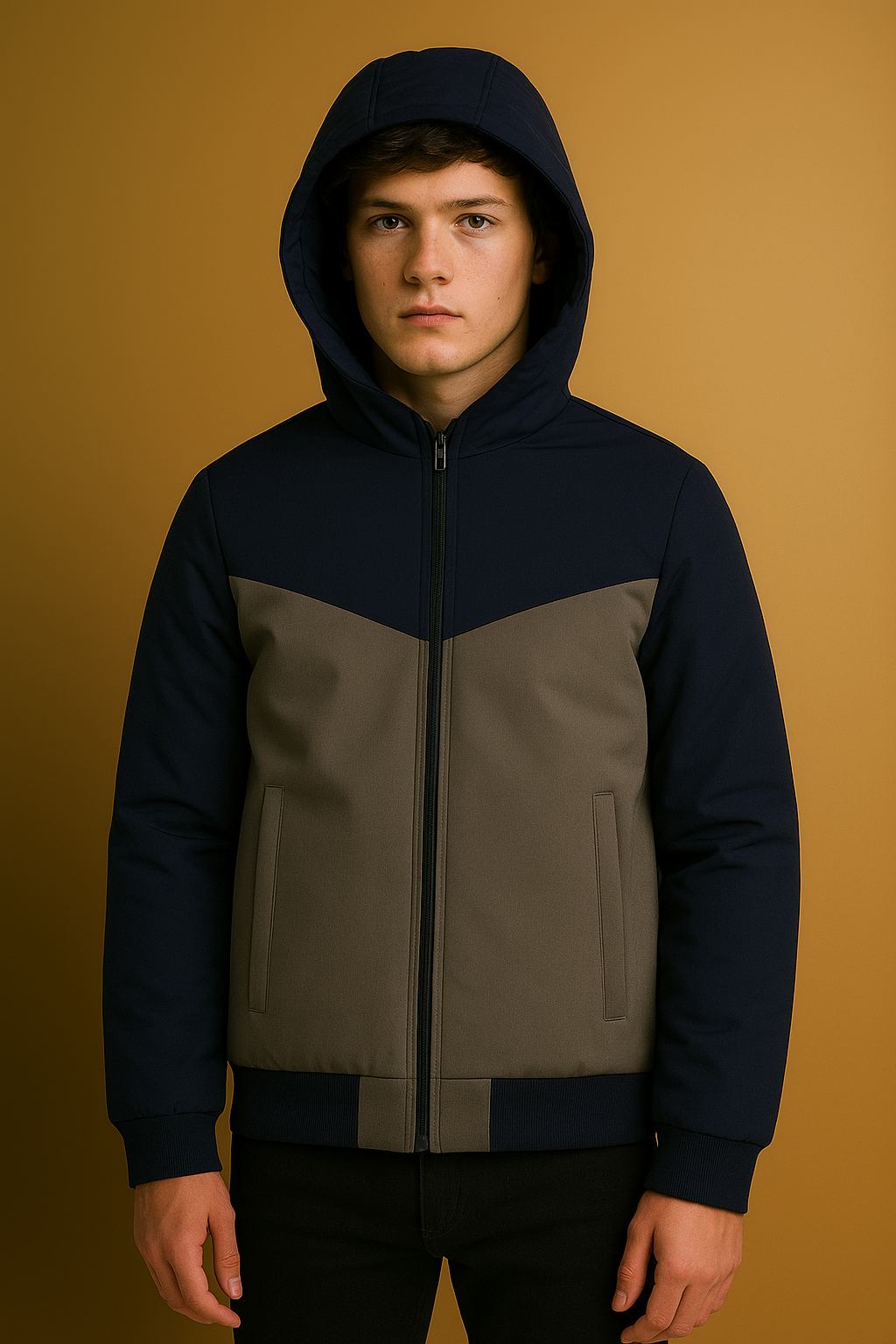 Stylish Zipper Puffer Jacket For Men-Dark Navy With Light Grey-BRPH08