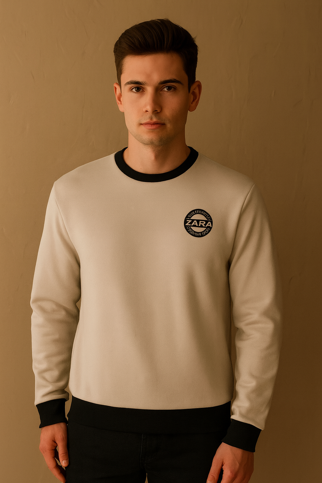 ZARA Fleece Funky Style Sweatshirt For Men-Dark Smoky Pink with Black-BR14456