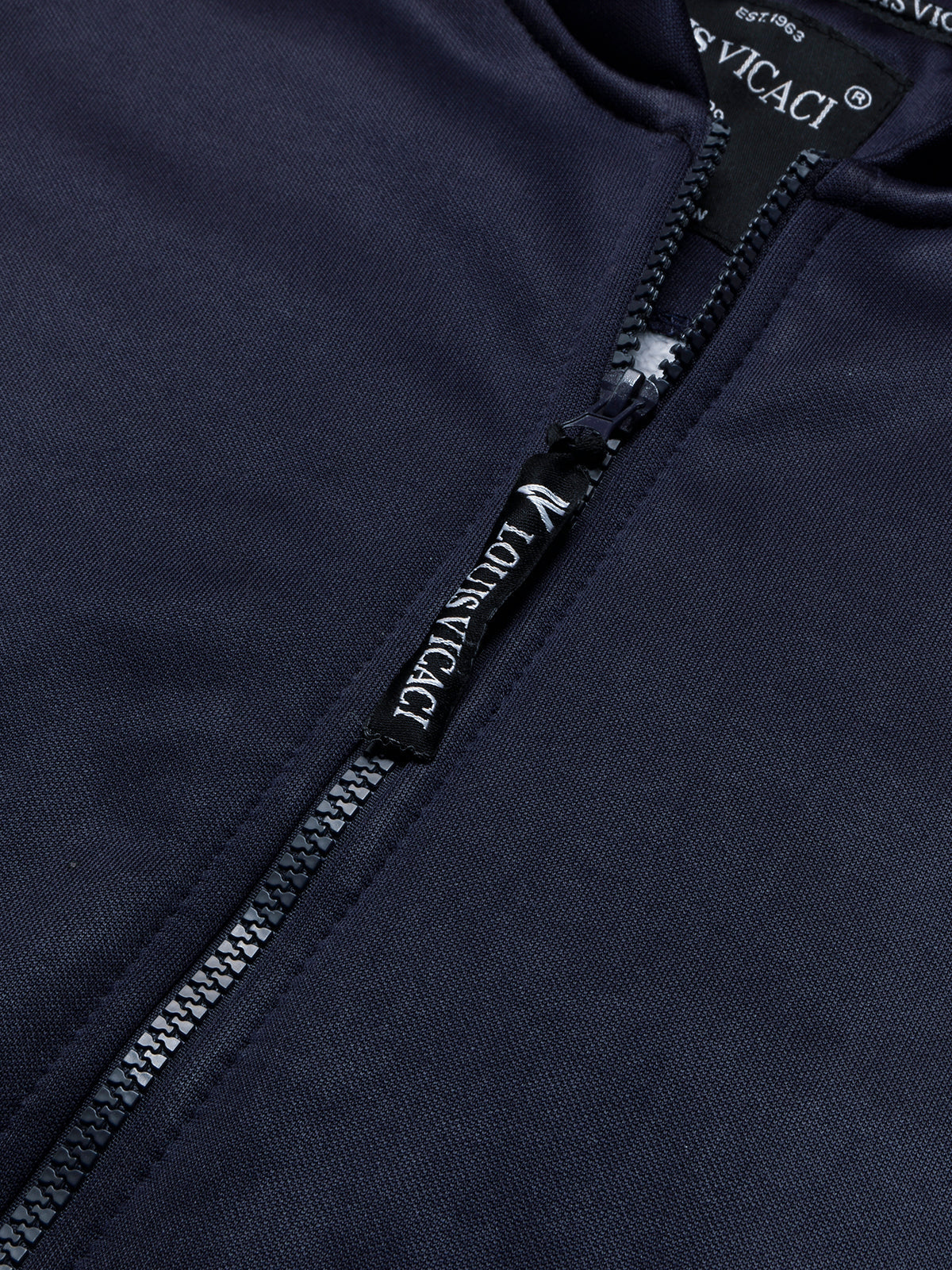 Louis Vicaci Zipper Fur Bomber Jacket For Men-Navy-BR1034