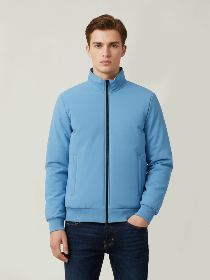 Stylish Puffer Zipper Mockneck Jacket For Men-Sky Blue-BRPH16