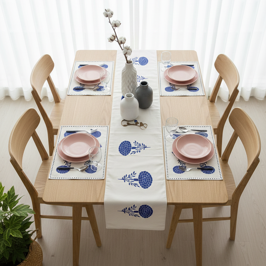 Blue Lotus Dreamscape Table Runne with Mats