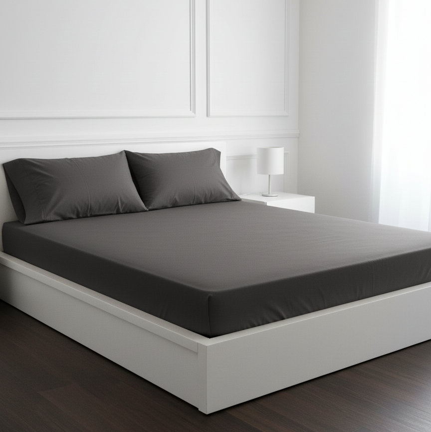 Charcoal Grey Cotton Fitted Sheet Double Bed