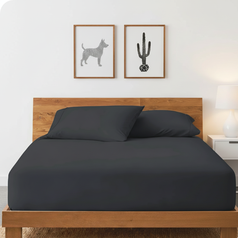 Black Cotton Fitted Sheet Double Bed