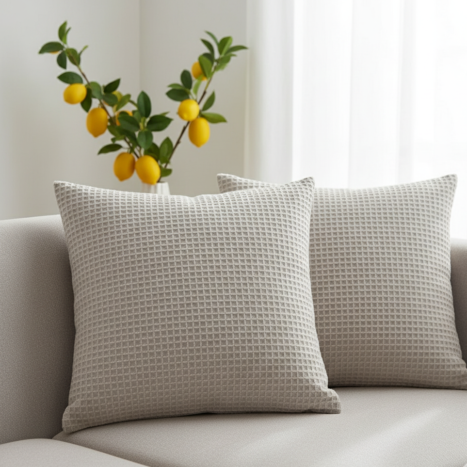 Waffle-Textured Cushion Covers Pack of 2 Grey