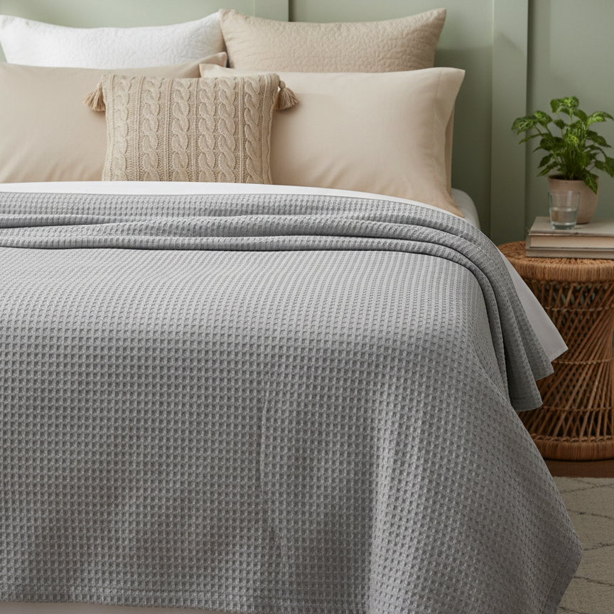 Viscose Cotton Thermals Blanket Light Grey