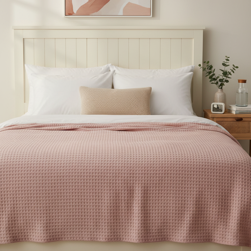 Viscos Cotton Thermal  Blanket Powder Pink