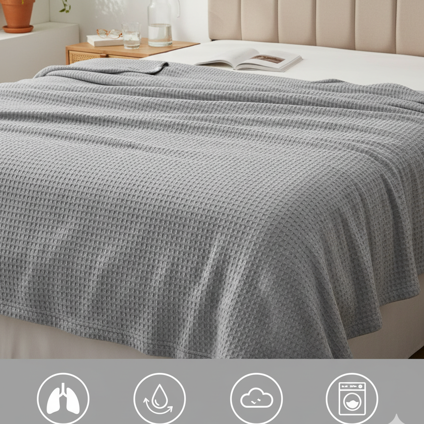 Viscose Cotton Thermals Blanket Light Grey