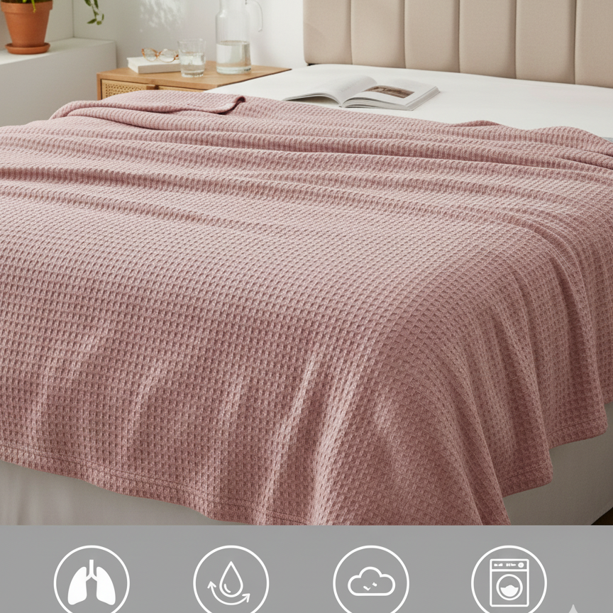 Viscos Cotton Thermal  Blanket Powder Pink