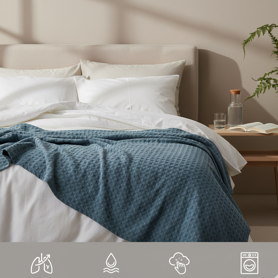 Viscos Cotton Thermal Blanket Washed Blue