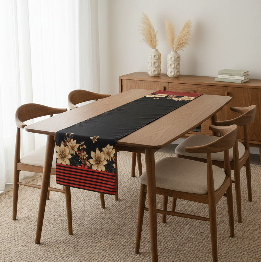 Black Floral Elegance Table Runner