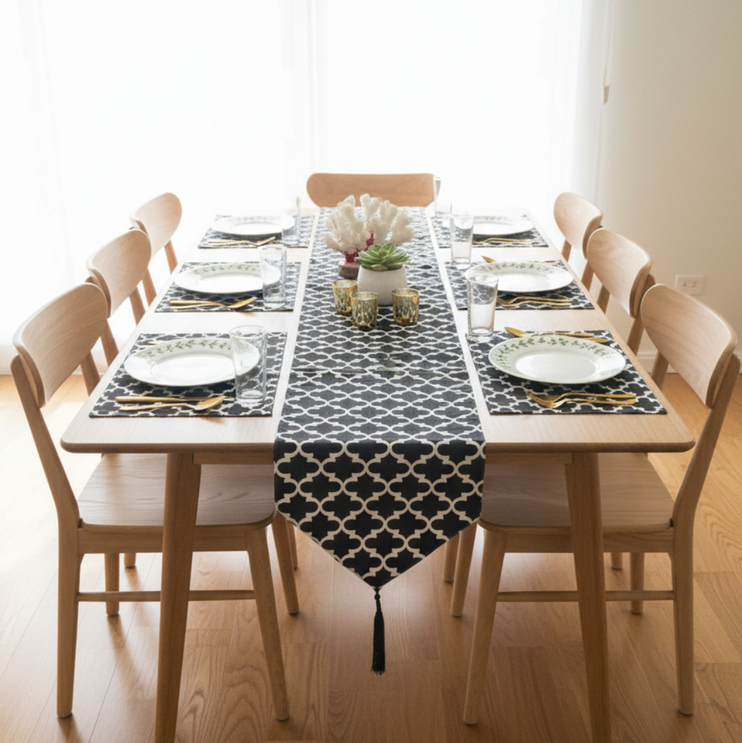Black and White Triangle Table Runner with Mats