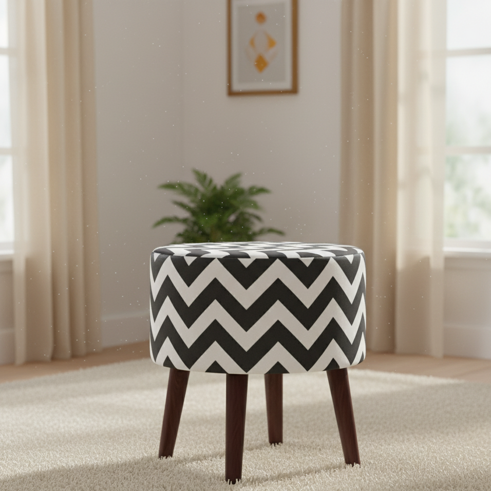 Zig Zag Round Cone Leg Ottoman