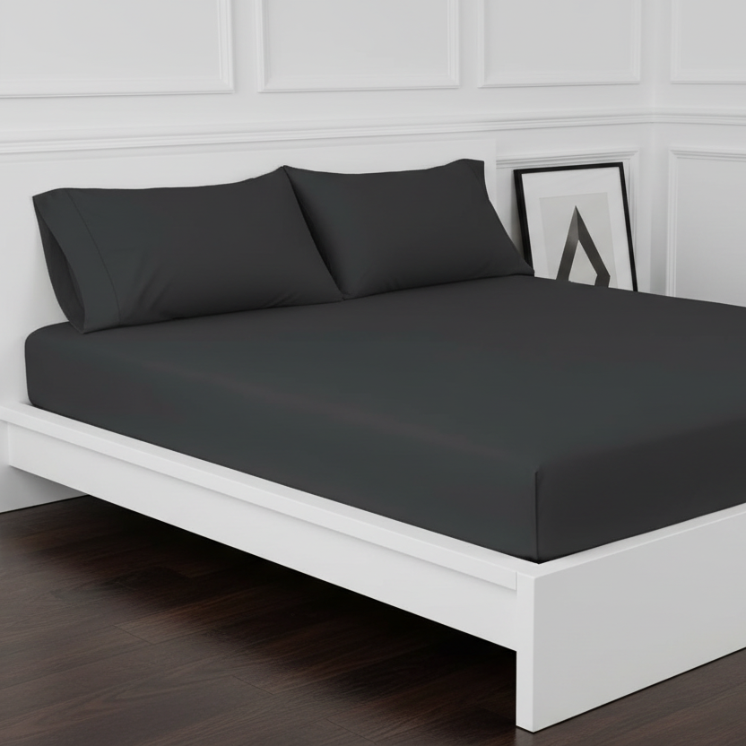 Black Cotton Fitted Sheet Double Bed