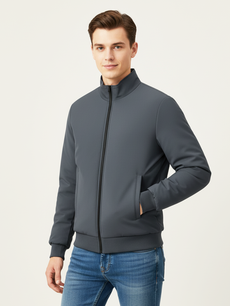Stylish Puffer Zipper Mockneck Jacket For Men-Grey-BRPH13