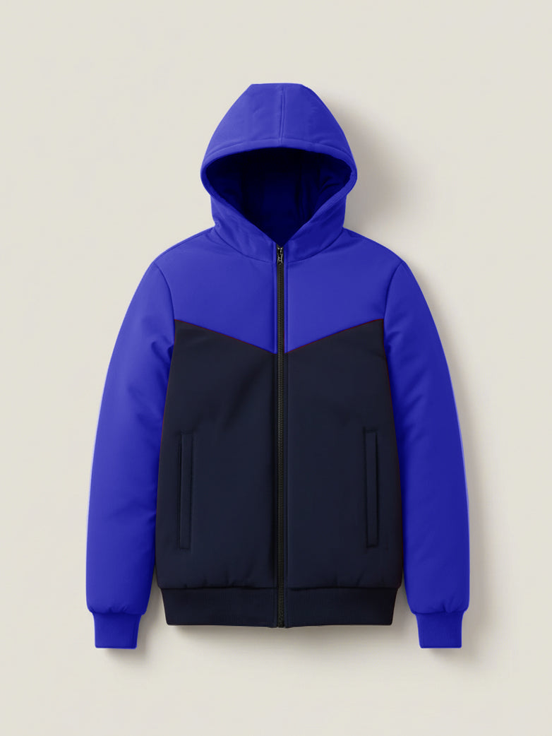 Stylish Zipper Puffer Jacket For Men-Royal Blue & Navy-BRPH05