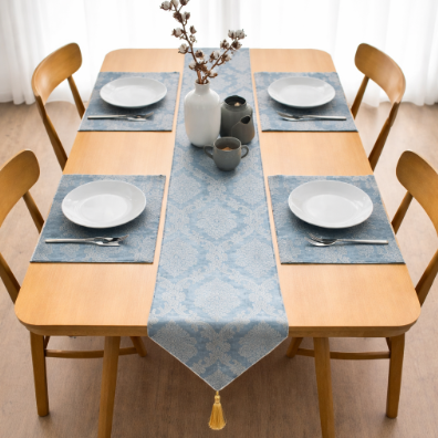 Blue Mirage Weave Table Runner With 4 Mats