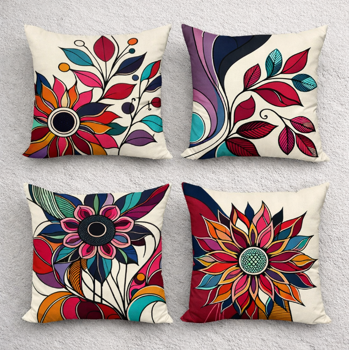 Ambesonne Floral Cushion Cover Set Of 4