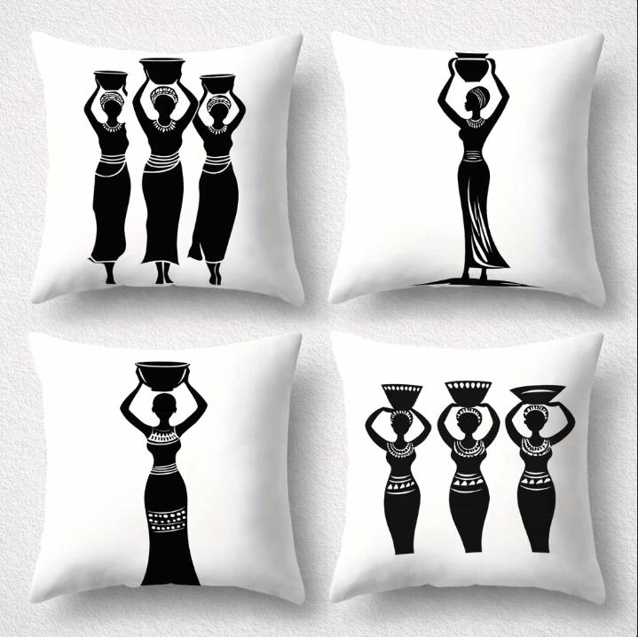 African Tribal Women Throw Pillow Covers Pack Of 4