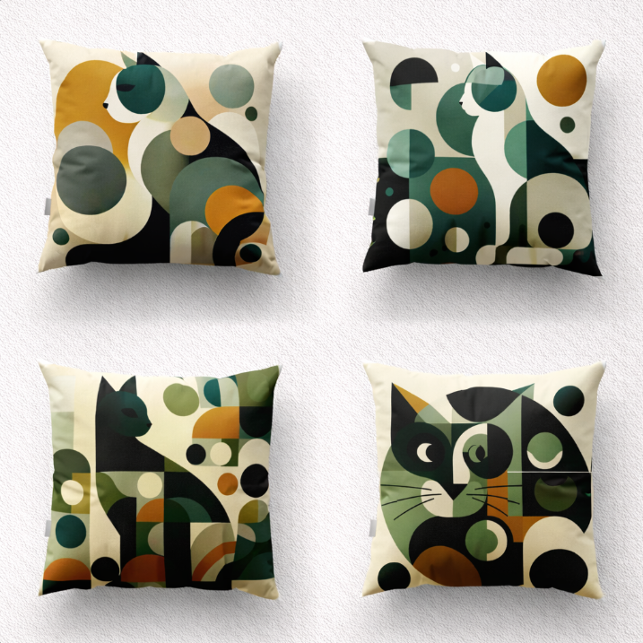 Abstract Geometric Cat Pattern Cushion Cover Pack of 4