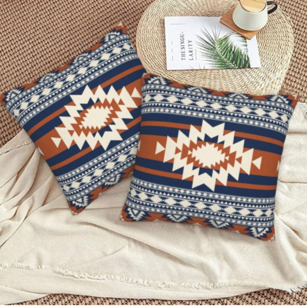 Blue Burnt Orange Pillow Case Pack of 2