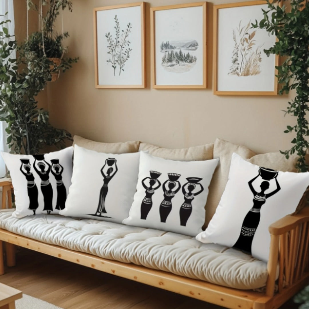 African Tribal Women Throw Pillow Covers Pack Of 4