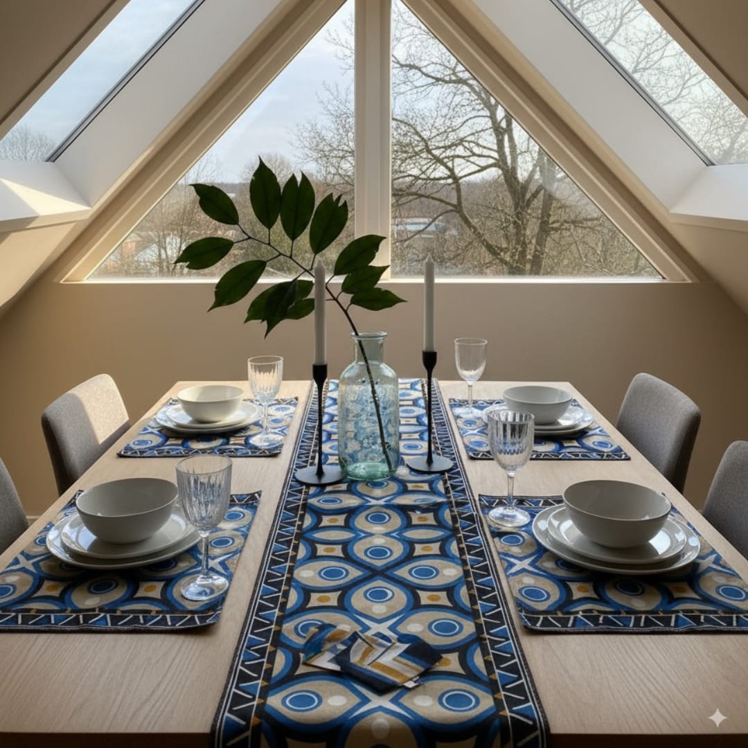 Ceramic Blue Art with Mats Table Runner