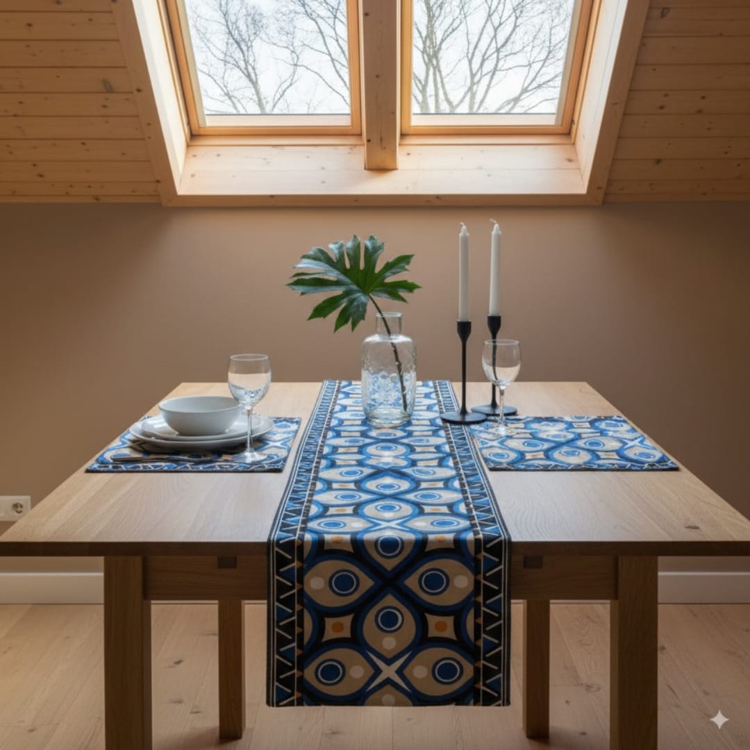 Ceramic Blue Art with Mats Table Runner