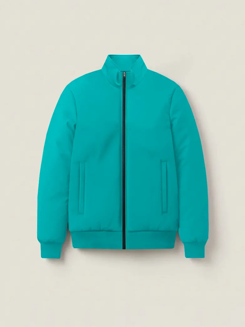 Stylish Puffer Zipper Mockneck Jacket For Men-Aqua-BRPH15