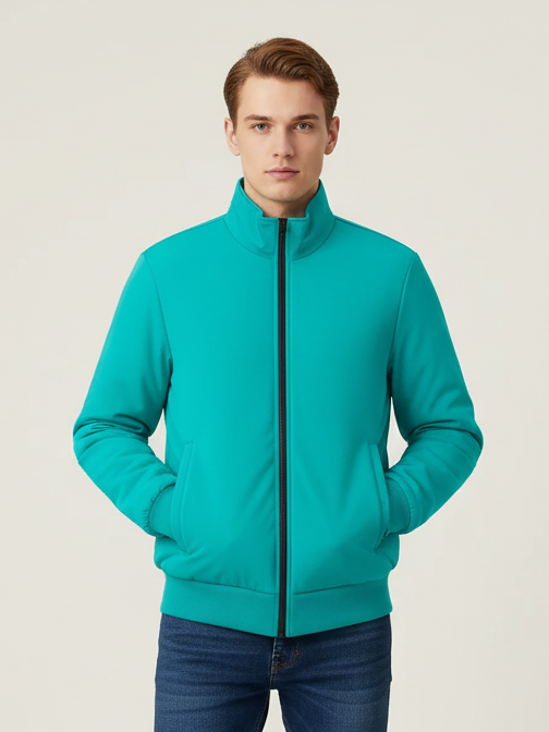Stylish Puffer Zipper Mockneck Jacket For Men-Aqua-BRPH15
