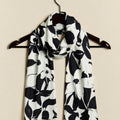 Black flower-patterned silk Scarf