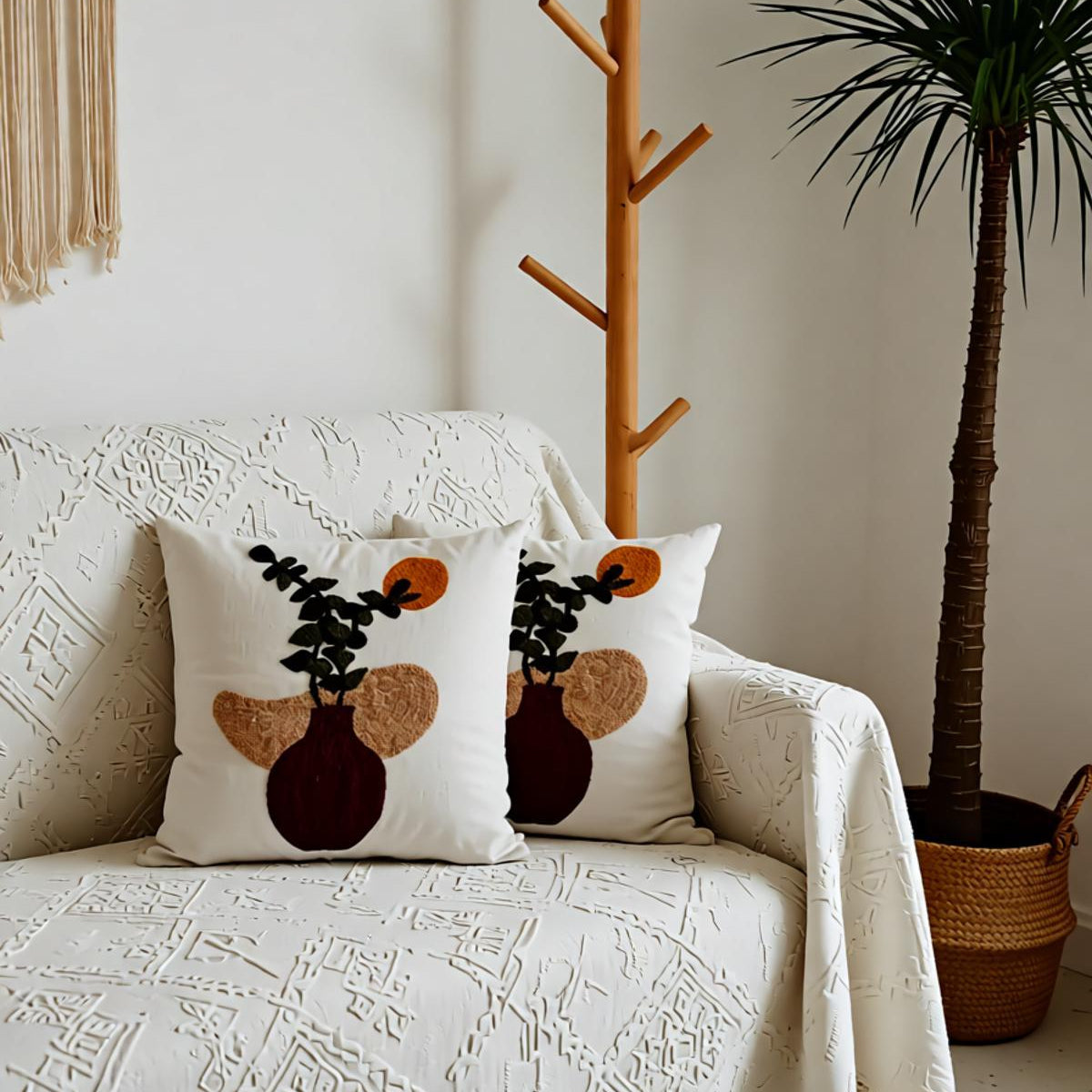 Boho Potted Plant Stitch Cushion Cover Pack of 2