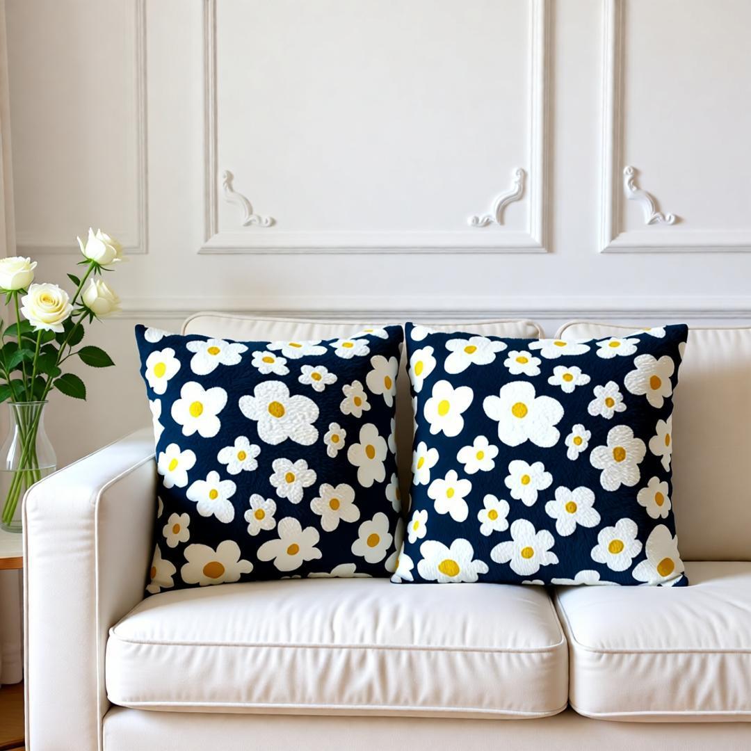 Blue Daisy Delight Cushions Cover Pack of 2