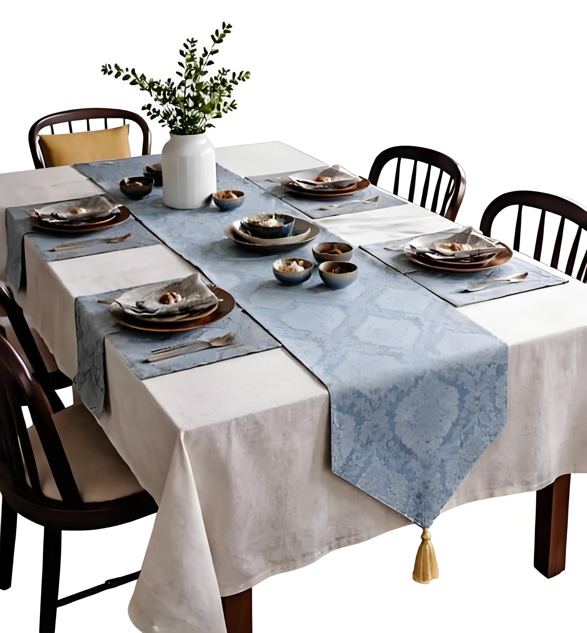 Blue Mirage Weave Table Runner With 4 Mats
