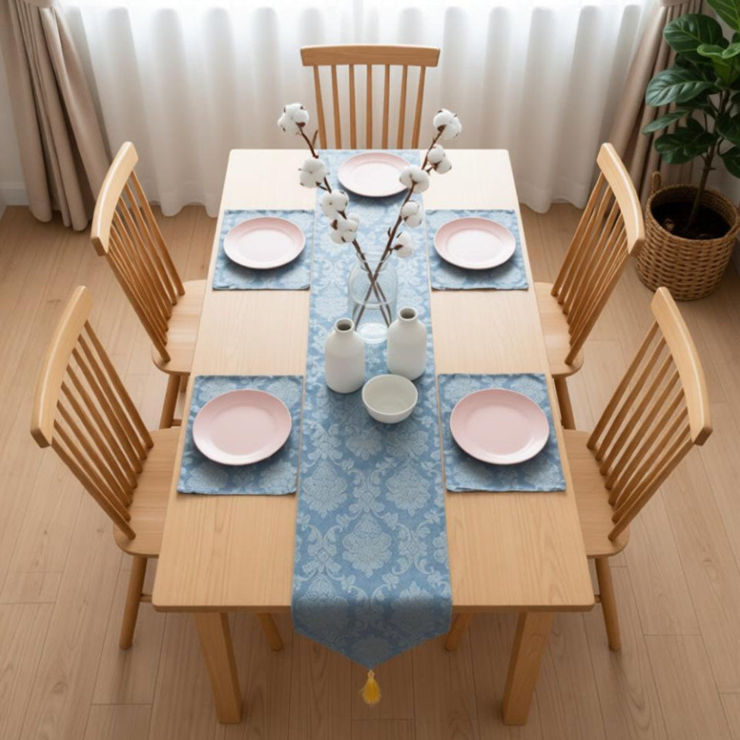 Blue Mirage Weave Table Runner With 4 Mats