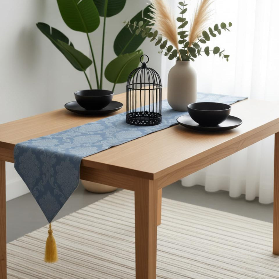 Blue Mirage Weave Table Runner With 4 Mats